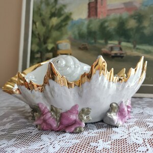 Vintage Muschelvase, Muschelschale, Bonbonschale mit Goldrand von Gorodnitsa UDSSR 1970er Jahre
