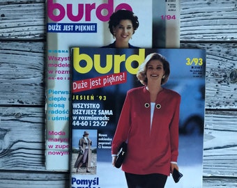 Fashion magazine BURDA moden with sewing patterns / Vintage magazine / Adult clothing / Women Dresses in Poland 90's / Polish language