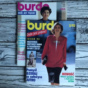 Fashion Magazine BURDA Moden with Sewing Patterns, Vintage Magazine, Adult Clothing, Women Dresses in Poland 90&#39;s, in Polish language