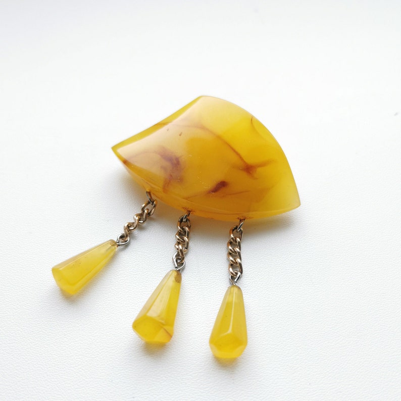 1960s Vintage Brooch, Baltic Amber Imitation Brooch, Soviet Vintage Brooch for Women