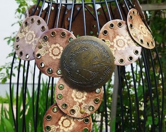Vintage Brown Leather Belt: Boho Western Metal Flower Studs  display picture 1