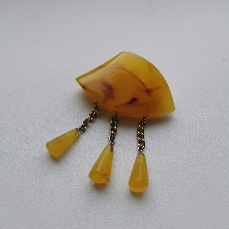 1960s Vintage Brooch, Baltic Amber Imitation Brooch, Soviet Vintage Brooch for Women