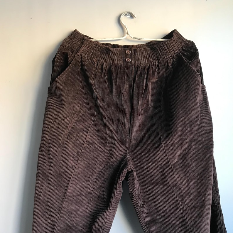 UNWORN Velvet Cotton Pants, Brown Corduroy Pants size EU42 CAN 16 UK 18, Vintage Clotning 80s 90s