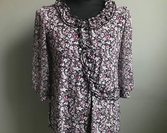 Vintage Flowers Top, Elegant Summer Blouse, Size L, UK18, US14, EU44