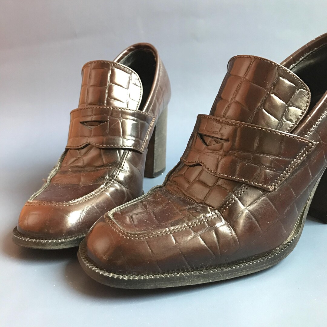 Vintage Leather High Heel Pumps, Dark Brown Square Toe Shoes (EU 36/US — free download