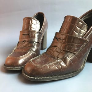 Dark Brown High Heels Pumps, Vintage Square Toe Shoes size EU 36, UK 3, US 5