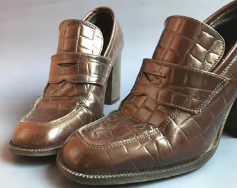 Vintage Leather High Heel Pumps, Dark Brown Square Toe Shoes (EU 36/US 5/UK 3)