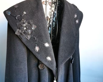 Abrigo de lana negro sin estrenar, prenda de abrigo de moda para mujer, abrigo vintage de invierno, talla EU38-40 UK 14