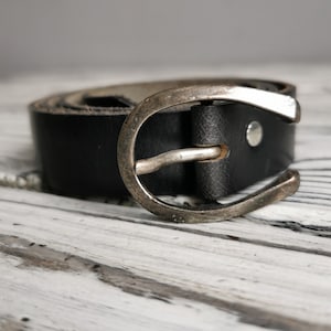 Black Leather Belt from Sweden, Unisex, Size 85, Vintage Genuine Leather Belt