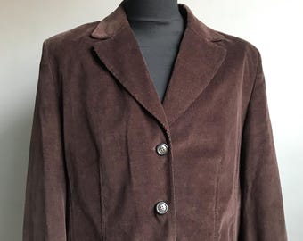 Vintage Brown Corduroy Blazer, Men's Cotton Jacket, Size L, US 18, DE 50, height 180 cm