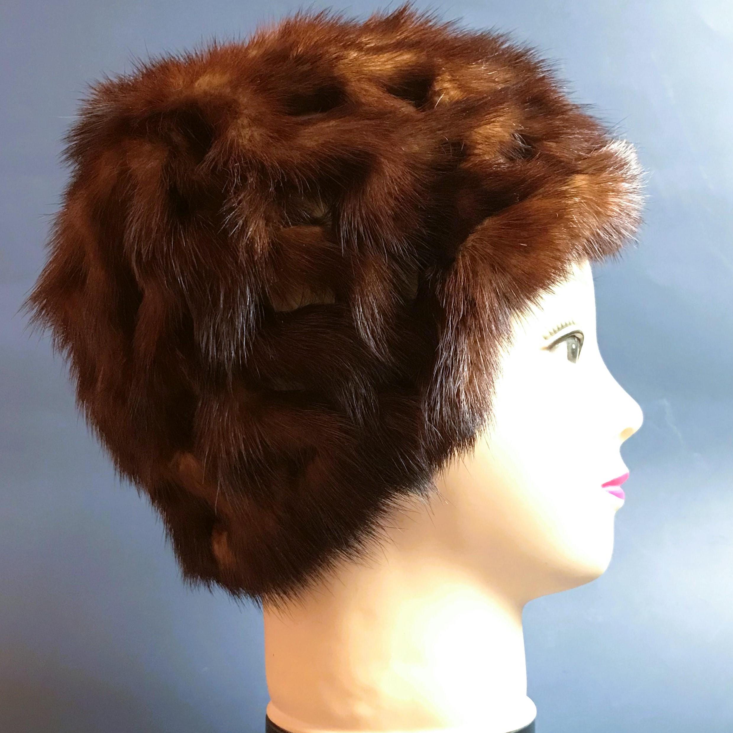 Jack Savidusky\'s Furquarters Vintage Mink Fur Hat Brown Striped Cloche Bucket Brown Stripe Mink - Etsy main image 2
