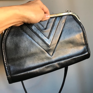 Bolso de noche estilo soviético vintage de los años 80, cartera de mano de cuero negro de la URSS