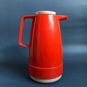 Orange Tisch Thermoskanne 0,9 l aus den 70er Jahren, Retro Küche Deko, Mid Century Modern