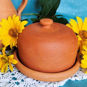 Farmhouse Chic - Retro French Terracotta Cheese Dish - Artisanal Pottery Butter Dish