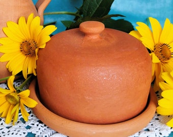 Farmhouse Chic - Retro French Terracotta Cheese Dish - Artisanal Pottery Butter Dish
