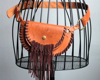 Boho Chic Brown Natural Leather Fringed Waist Bag for Unisex - Hands-Free Style Statement