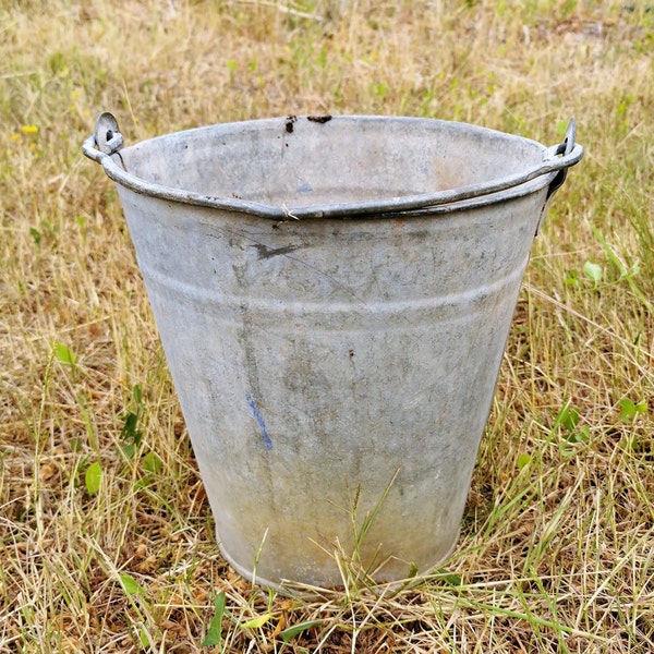 1960s Old Galvanized Bucket, Vintage Soviet Zinc Bucket