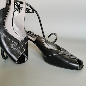 Peter Kaiser Black Heels Pumps, Old Slingback Pumps, Vintage Heeled 7 cm Women&#39;s Shoes Size 38, 38.5 EU