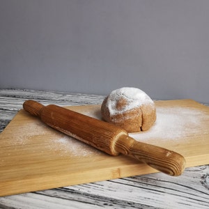 Wooden Rolling Pin, Latvian Handmade 1980, Vintage Rustic Kitchen Gadget