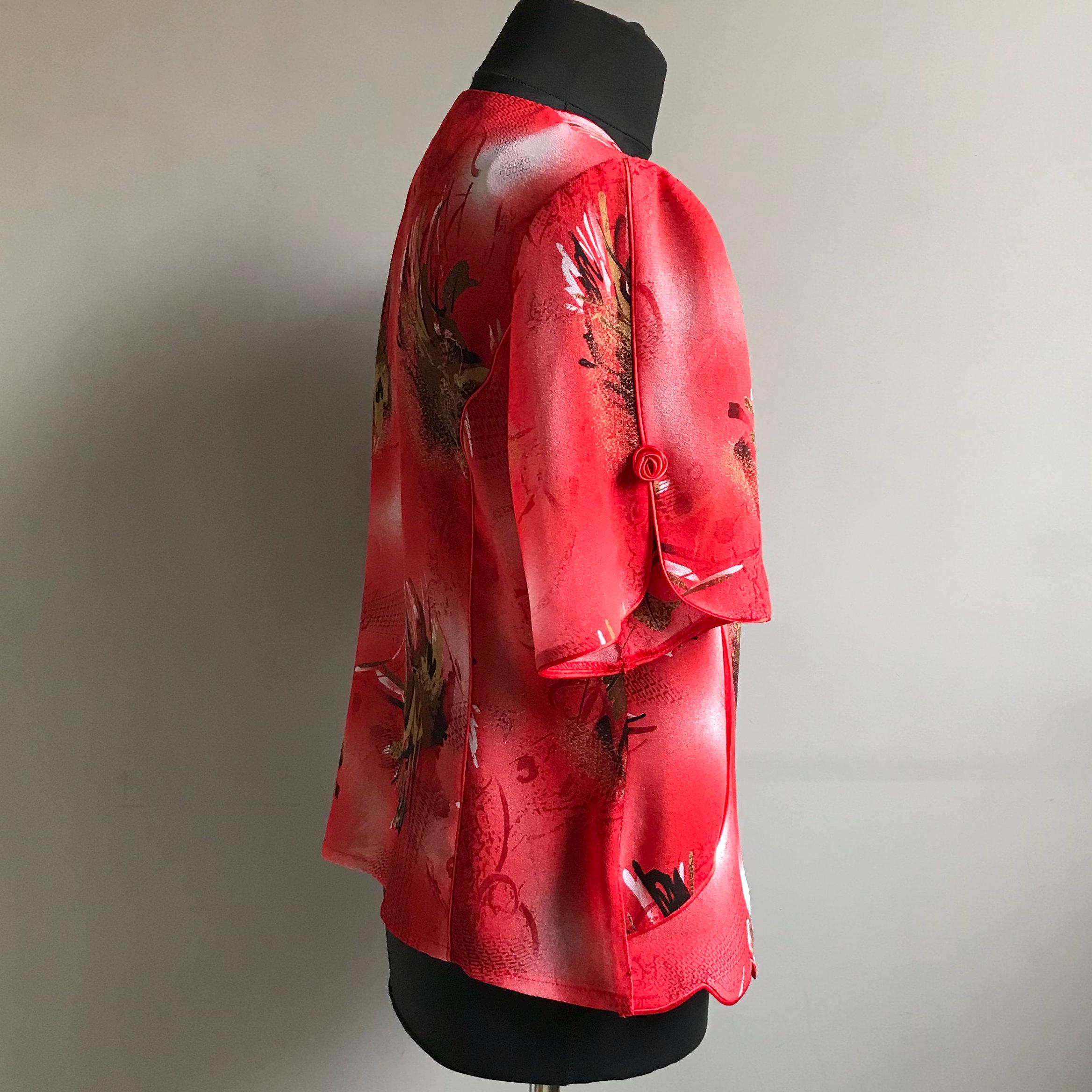 Chemisier Vintage Rouge - Taille 46, Rayonne/polyester - Occasion Très Bon état