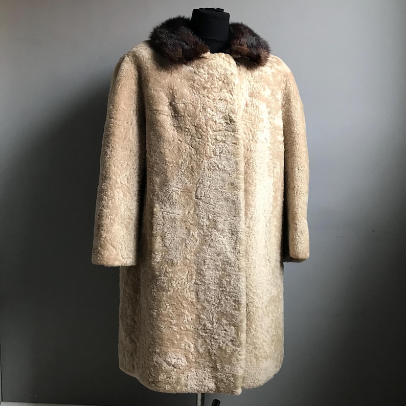Authentic mouton coat size EU44, Vintage Sheep Fur Coat from USSR, Heavy Warm Winter Mouton Coat