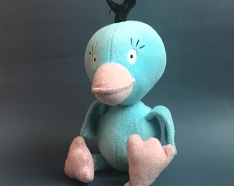 Giocattolo vintage a forma di anatra blu morbida del 2000