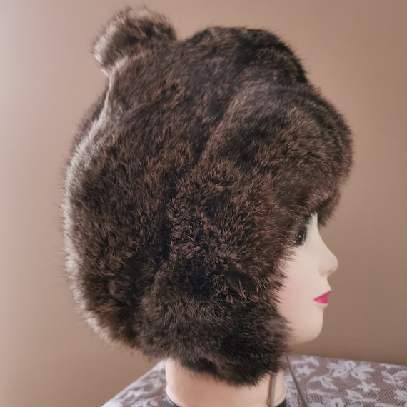 Natural Rabbit Fur Hat - Vintage Soviet Kids, Old 