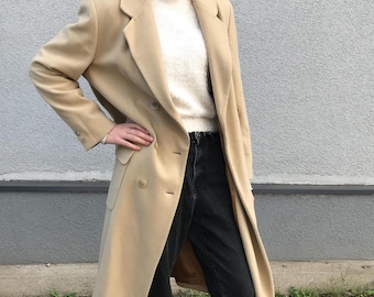Fall Spring Beige Wool Coat Size EU 42, Vintage Clothing
