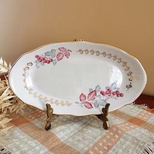 Large Oval Plate &quot;Guelder Rose&quot;, 1970s Vintage Latvian porcelain Flowers Bowl  10.6&quot; x 5.9&quot; 27.5 cm x 15 cm