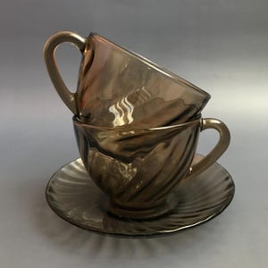 Vintage Arcoroc 2 Cups and Saucer, Made in France, Arcopal
