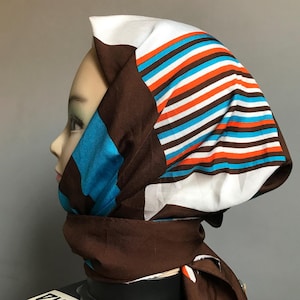 Vintage Square Polyester Headscarf 76 cm x 76 cm, Geometric Striped Scarf