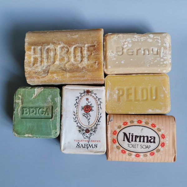 6 x Soviet Era Collectible: Vintage Soap Bar, Original 1980s Soviet Laundry Soap, Rustic Farmhouse Decor, Set of 6