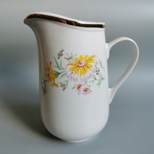 Porcelain Milk Jug, Rustic Vase, Vintage Latvian Ceramic Pitcher with Floral Design