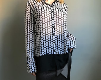 Black and White Polka Dot Blouse, Vintage Transparent Blouse Size EU38, US/CA8