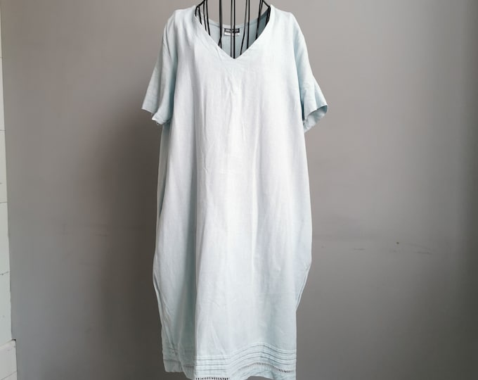 DENIM BLUE LINEN V-NECK DRESS | LINEN DRESS FOR WOMEN main image 0