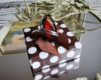 Zilveren ring Baltisch barnsteen, Letse vintage sieraden