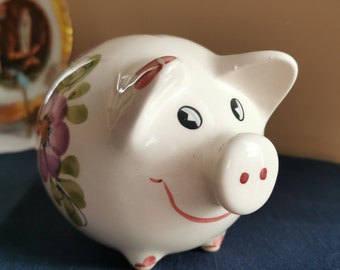 Piggy Money Box, Vintage porcelain piggy bank, Portugal vintage