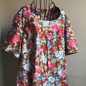 Vestido vintage de algodón de manga corta con estampado floral, talla EU44