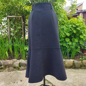 Long Black Godet Skirt with Front Slit, Vintage Clothing 1990s, Size ~UK14 / EU 42 /US 12