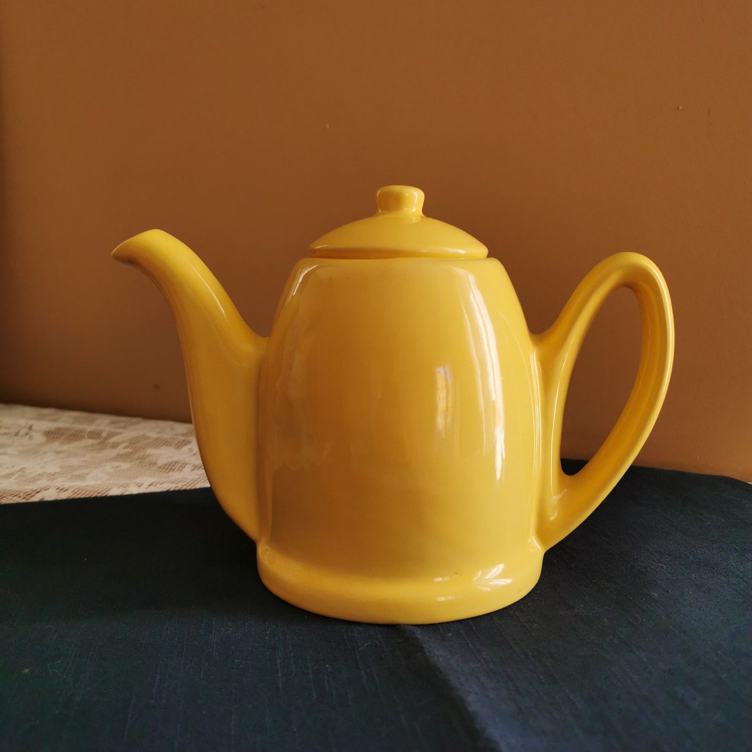 Vintage Large Ceramic Yellow Teapot Etsy