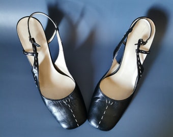 Zwarte pumps met hoge hakken, 9 cm maat 38,5 EU, UK 6, vintage schoenen