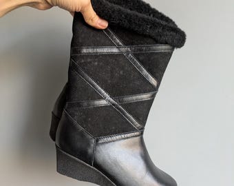Black Boots Size EU 37, Vintage Warm Genuine Leather Shoes, Winter Shoes