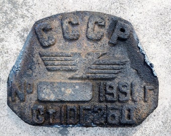Vintage USSR Cast Iron Railway Sign, Industrial Decor, 1991