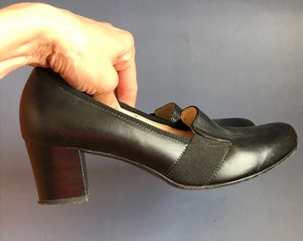 Zwarte schoenen met hak, maat EU38, hakken: 5 cm 2 inch, vintage echt leren pumps