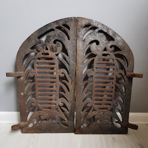 Heavy Antique Cast Iron Fireplace Doors, Rustic Decor 50 cm x 50 cm