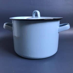 Blue Enameled Metal Saucepan, Soviet Retro Kitchen Soup Pot