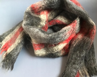 Vintage Plaid Mohair Shawl, Tartan Wool Scarf