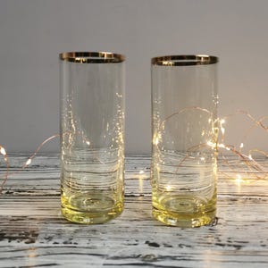 2 x Vintage Glass Tumblers with Gold Rim, Retro Glassware 1980s from USSR