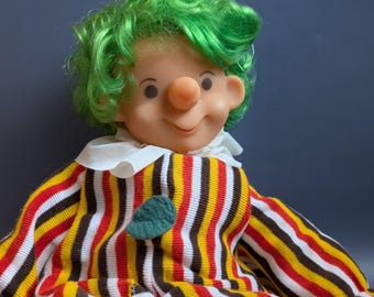 Stuffed Clown Doll with Rubber Face Soft Body Hand Painted Face and Green Hair