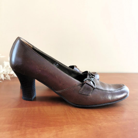 Vintage Brown Heels Pumps Slip on Buckle Vintage Womens Shoes With Heeled 6 Cm Etsy Australia